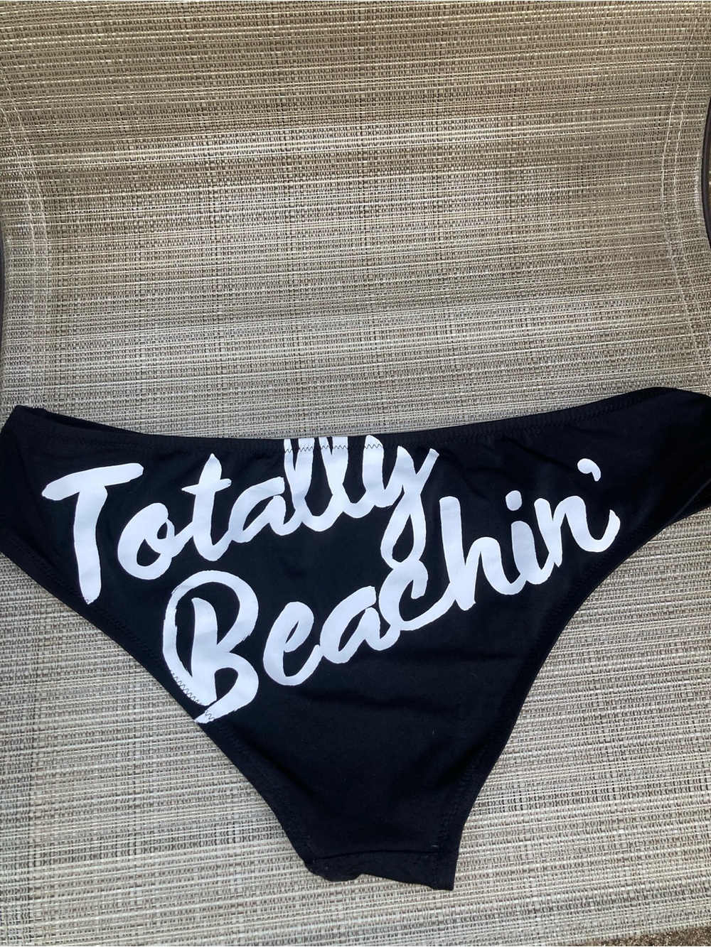 Victoria's Secret Black Bikini Bottom with White Script 'Totally Beachin'